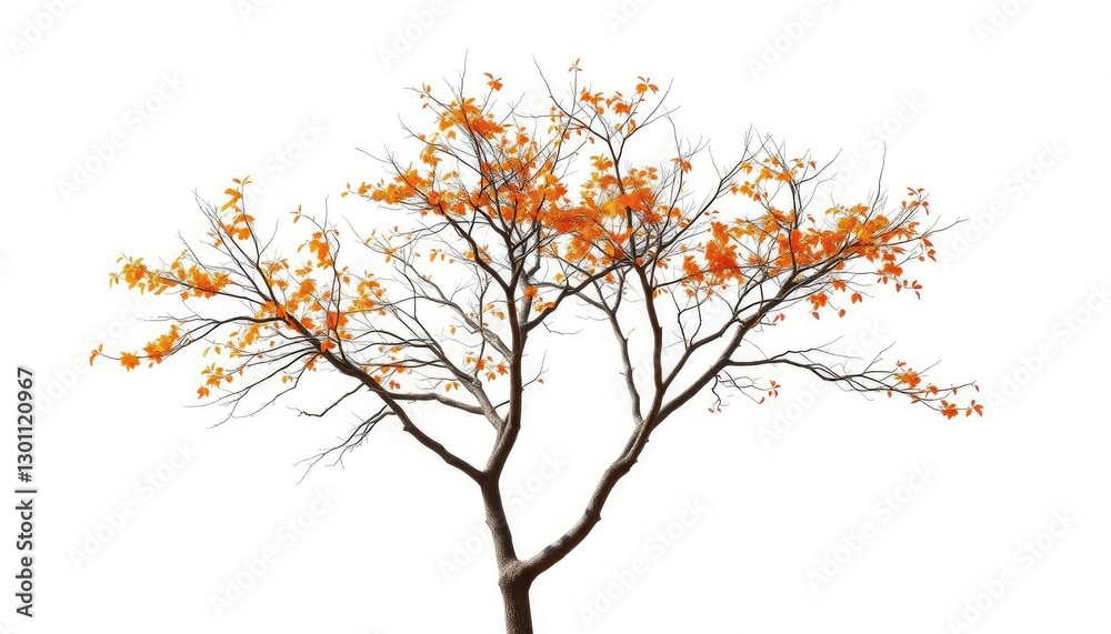 Single deciduous tree, stark branches against pure white, isolated, spring Single deciduous tree, stark branches against pure white, isolated, spring