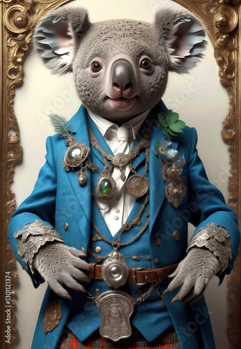 Antropomorfismo, Koala, retrato, arte, hombre Koala elegante