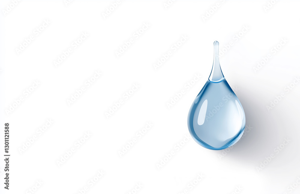 Single droplet of water on white background with copy space. Purity and essential need for conservation and sustainability Single droplet of water on white background with copy space. Purity and essential need for conservation and sustainability