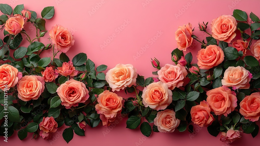 custom made wallpaper toronto digitalWomen's Day top view roses, hearts on pink, empty circle for affectionate words.