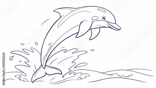 A simple and elegant dolphin outline drawing with smooth, flowing lines, capturing its graceful movement photo
