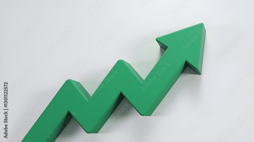 The image features a 3D green upward zigzag arrow symbolizing growth, with modern lighting and no additional elements, enhancing its professional and isolated appearance. The image features a 3D green upward zigzag arrow symbolizing growth, with modern lighting and no additional elements, enhancing its professional and isolated appearance.