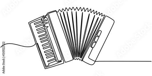 abstract Accordion Continuous line art of classical brand - accordion, harmonic, jewp's-harp. One line drawing abstract accordion, musical instrument. Continuous On Line Drawing, One continuous line. 