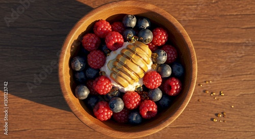 Delicious Honey Raspberries Blueberries Bowl