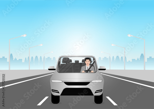 Sleepy Man. Man Sleepy While Driving. Driver Falling Asleep While Driving. Vector Illustration. 