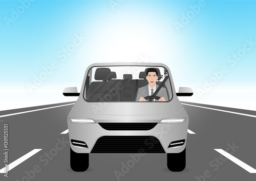 Sleepy Man. Man Sleepy While Driving. Driver Falling Asleep While Driving. Vector Illustration. 