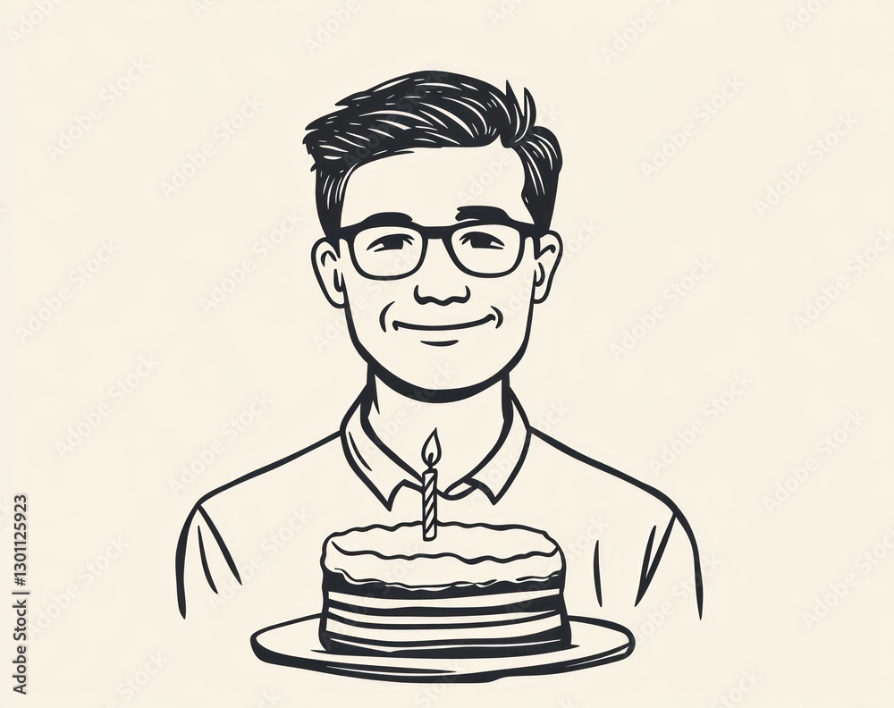 Happy man birthday cake celebration portrait illustration Happy man birthday cake celebration portrait illustration