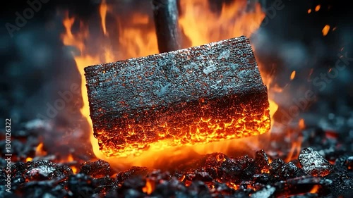 Molten metal anvil in blacksmith forge