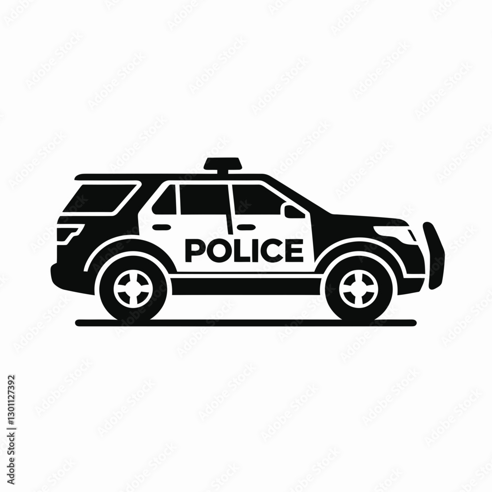 very simple flat and single minimalist Police Car Silhouette in black on a white background very simple flat and single minimalist Police Car Silhouette in black on a white background
