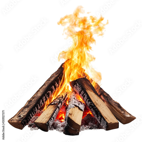 Large Intense Flame from Bonfire Isolated on Transparent Background