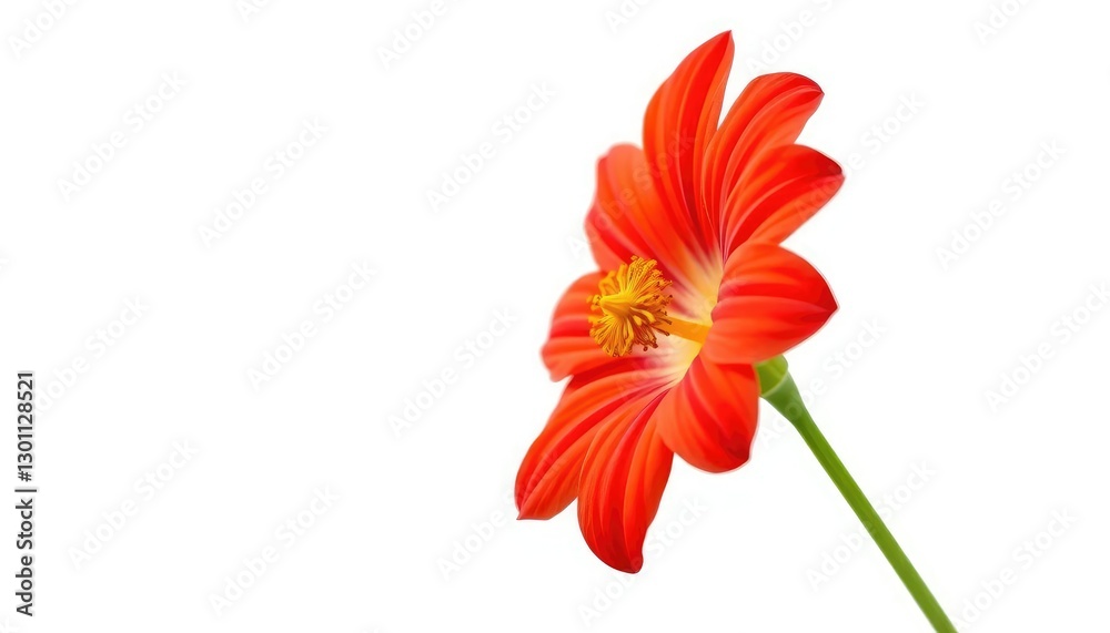 A single vibrant flower, petals unfurled, isolated against a pure white backdrop, illustration, colorful
