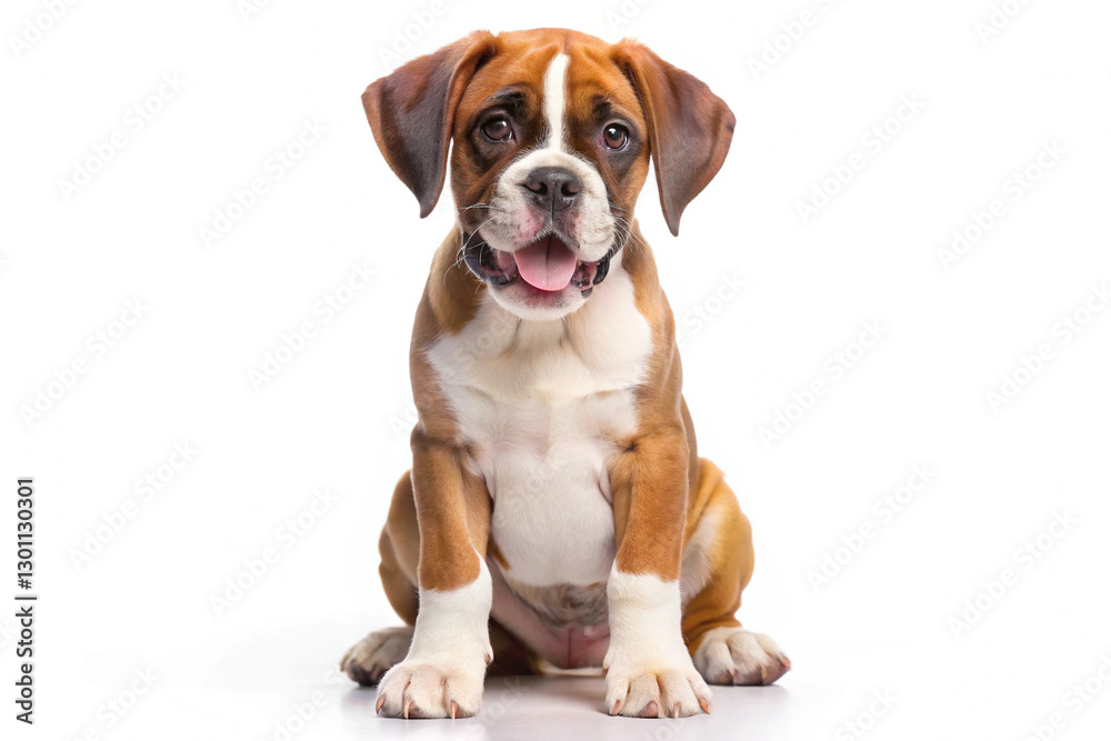 Boxer puppy posing: Adorable Boxer puppy sitting attentively, its expressive face and cute features creating a heartwarming, positive ambiance that brings joy and appeals to dog lovers. Boxer puppy posing: Adorable Boxer puppy sitting attentively, its expressive face and cute features creating a heartwarming, positive ambiance that brings joy and appeals to dog lovers.
