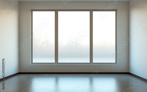 Modern empty room with large windows allowing soft natural light