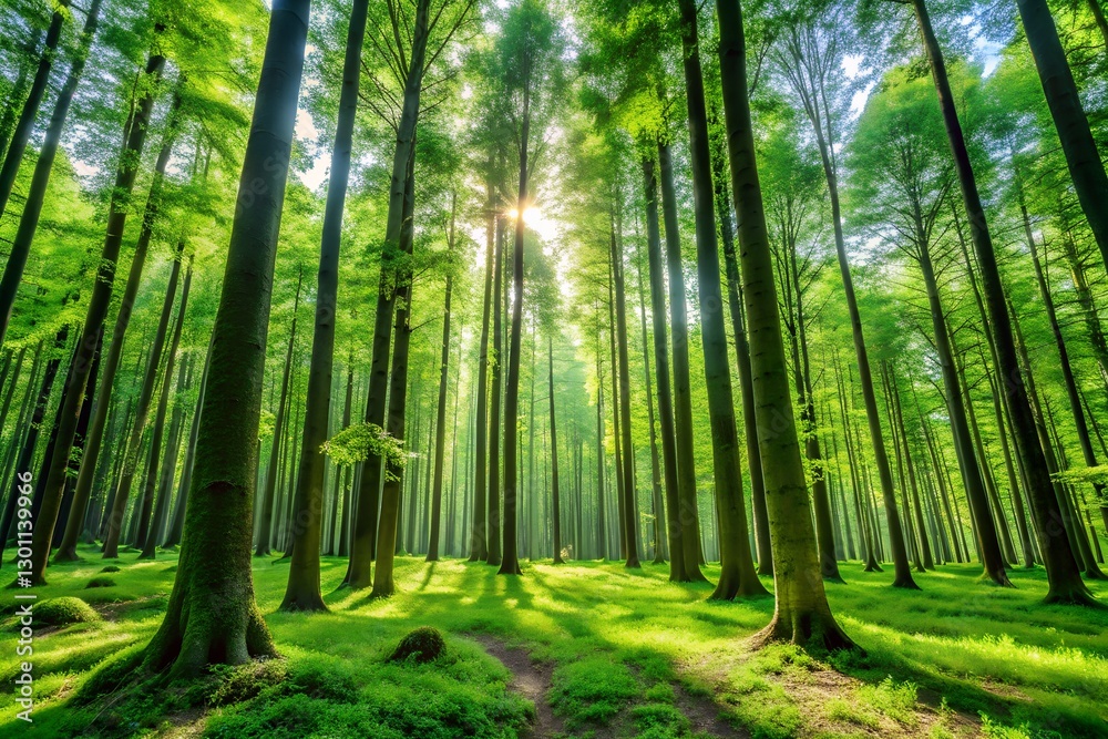 Fototapeta premium Green forest in the morning