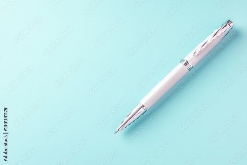 minimalistic image of sleek chrome pen resting elegantly on smooth solid color background perfect for conveying professionalism minimalistic image of sleek chrome pen resting elegantly on smooth solid color background perfect for conveying professionalism