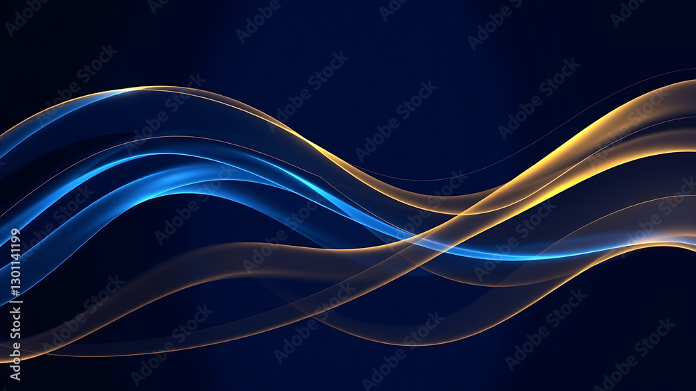 Abstract digital art with flowing blue and gold light waves on a dark background, perfect for modern design, technology themes, and creative projects Abstract digital art with flowing blue and gold light waves on a dark background, perfect for modern design, technology themes, and creative projects