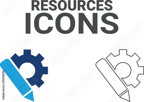 Resources icons Containing production, logistics, supply chain, manufacturing, planning, inventory management, strategy, customer satisfaction and cost icons. Solid icon collection.
