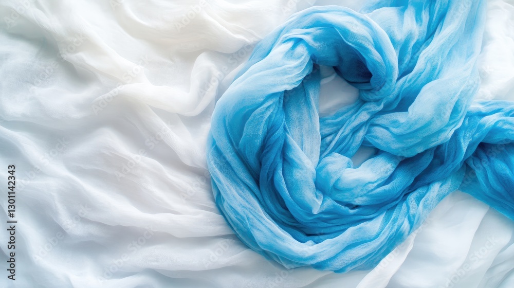 Soft White and Blue Fabric Swirls on a Light Background Soft White and Blue Fabric Swirls on a Light Background