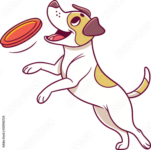 dog mid-air, leaping enthusiastically to catch a vibrant frisbee