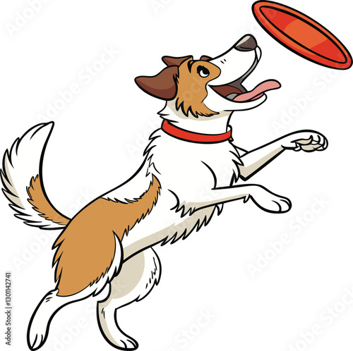 dog leaps in pursuit of a vibrant red frisbee