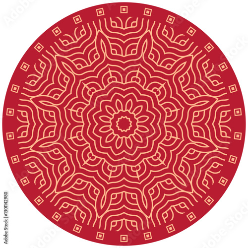 Vector Japanese pattern in oriental geometric traditional style. Festive ornament for lunar chinese new year decoration. Red and golden asian creative motif. Abstract Waves and Circles.