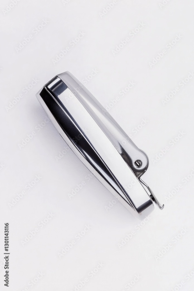 sleek silver stapler rests on pristine white surface offering minimalist aesthetic sleek silver stapler rests on pristine white surface offering minimalist aesthetic