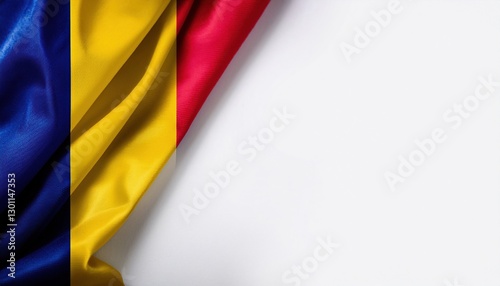Fotografie Romanian flag displayed with the vibrant colors of blue, yellow, and red on a sm