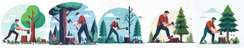 Vector of a person cutting down a tree.