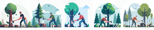 Vector of a person cutting down a tree.