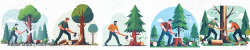 Vector of a person cutting down a tree.