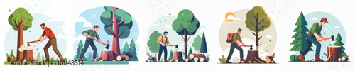 Vector of a person cutting down a tree.