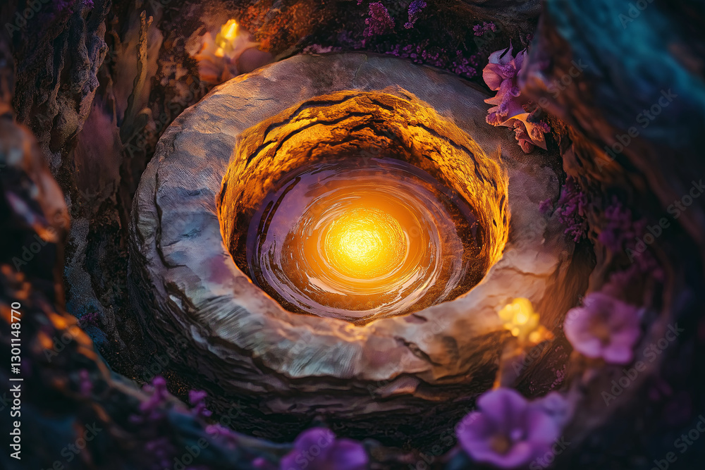 Ancient Stone Portal in a Glowing Cavern