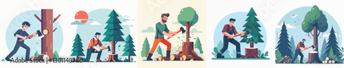 Vector of a person cutting down a tree.
