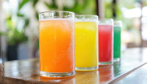 Wallpaper Mural Refreshing colorful summer drinks sitting on a wooden table Torontodigital.ca