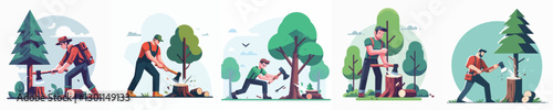 Vector of a person cutting down a tree.