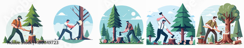 Vector of a person cutting down a tree.