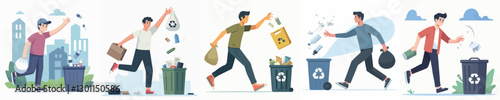 Vector of a person throwing away trash.