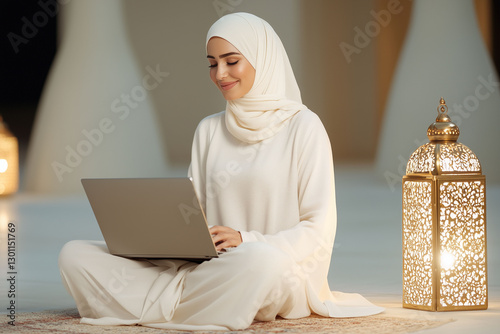 Hijab woman using a laptop