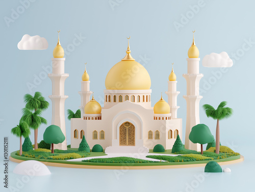 3d Mosque blue sky