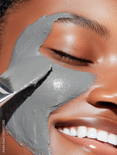 woman using gray clay mask