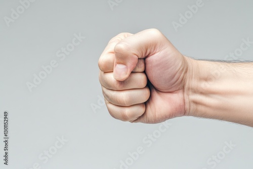 close-up of clenched fist with tense knuckles and visible veins expressing raw anger and deep frustration against simple