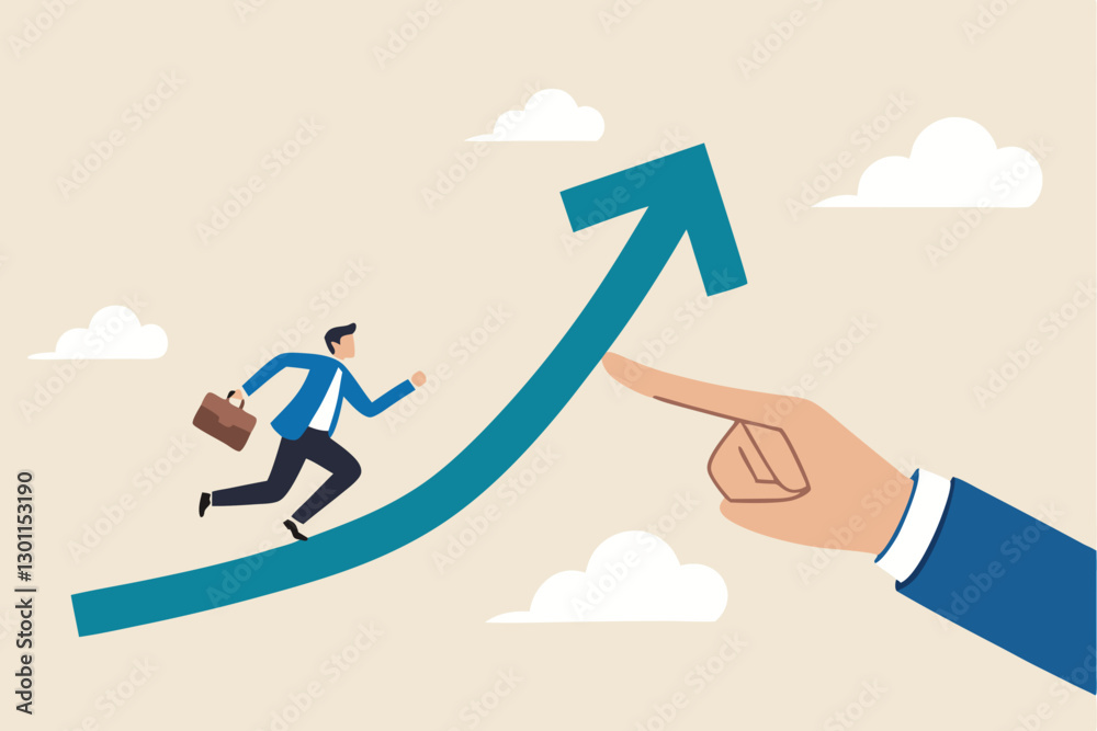 Career growth or increase productivity, motivation for success career development, increase revenue, income or profit, help or support concept, businessman hand help push arrow rising up for success. Career growth or increase productivity, motivation for success career development, increase revenue, income or profit, help or support concept, businessman hand help push arrow rising up for success.