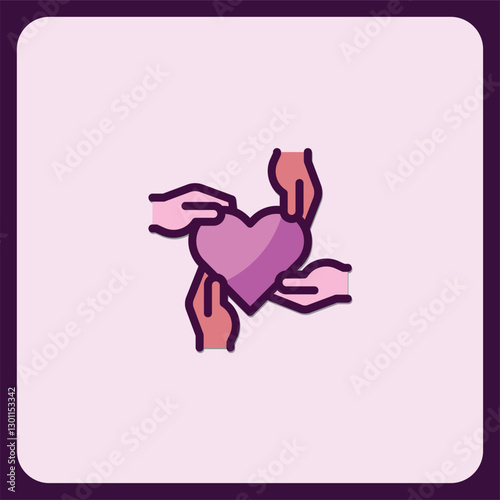 Four Hands Gently Holding a Purple Heart Icon