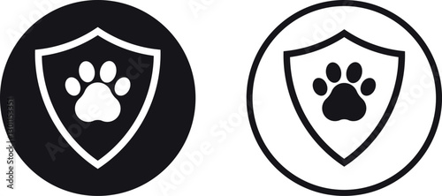 Dog paw in shield icon set . Protection of pets icon . Vector illustration