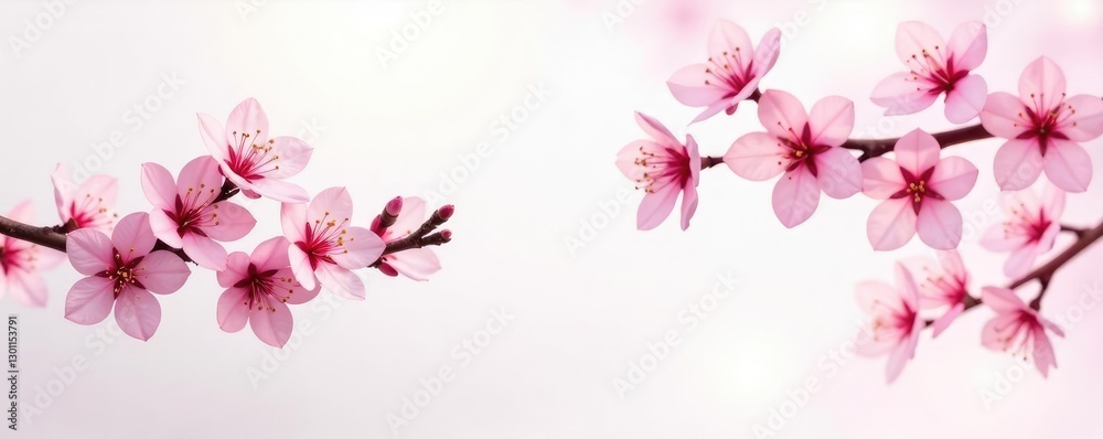 Fototapeta premium Pink sakura branches in full bloom against a clean white background, flowers, sakura