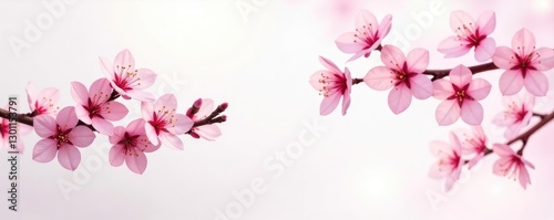 Pink sakura branches in full bloom against a clean white background, flowers, sakura