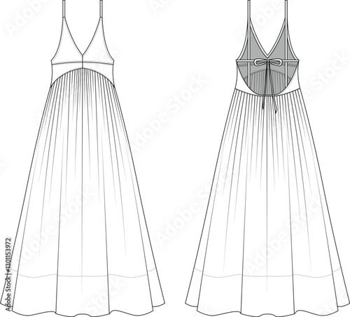 Strap dress design flat sketch