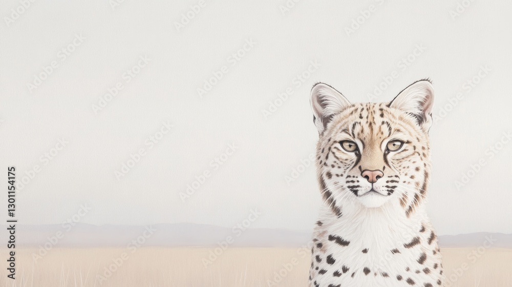Obraz premium watercolor illustration of majestic wild cat with subtle flowing strokes and lifelike details positioned with its piercing