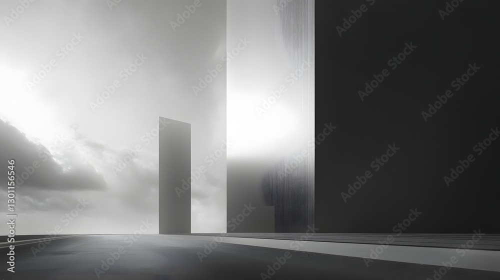 Sleek and Sophisticated Grey Office Building On Road in Cinematic Black and White Captured with Contemporary Architectural Lighting Design Sleek and Sophisticated Grey Office Building On Road in Cinematic Black and White Captured with Contemporary Architectural Lighting Design