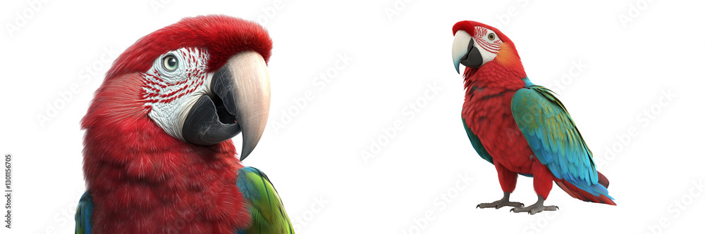 Fototapeta premium Vibrant macaw parrots on a transparent background wildlife photography